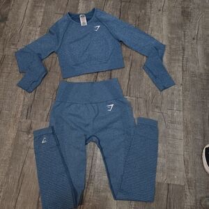 Set Gymshark Blue Fitted Long Sleeve Bodysuit Set Size S